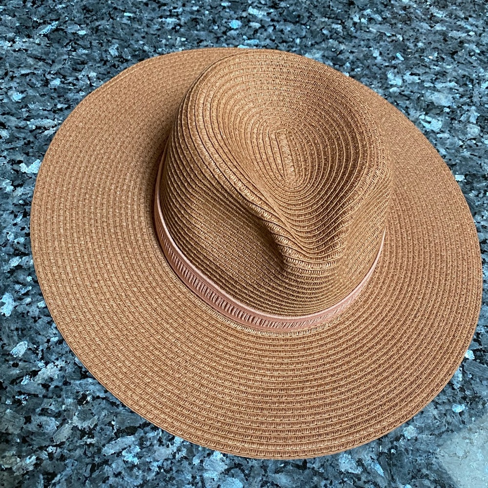 Madewell Wide Brim Straw Fedora in Cognac Brown